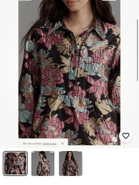 Anthropologie Black Floral Button-Front Dress with Pink, Blue, and Gold Flowers